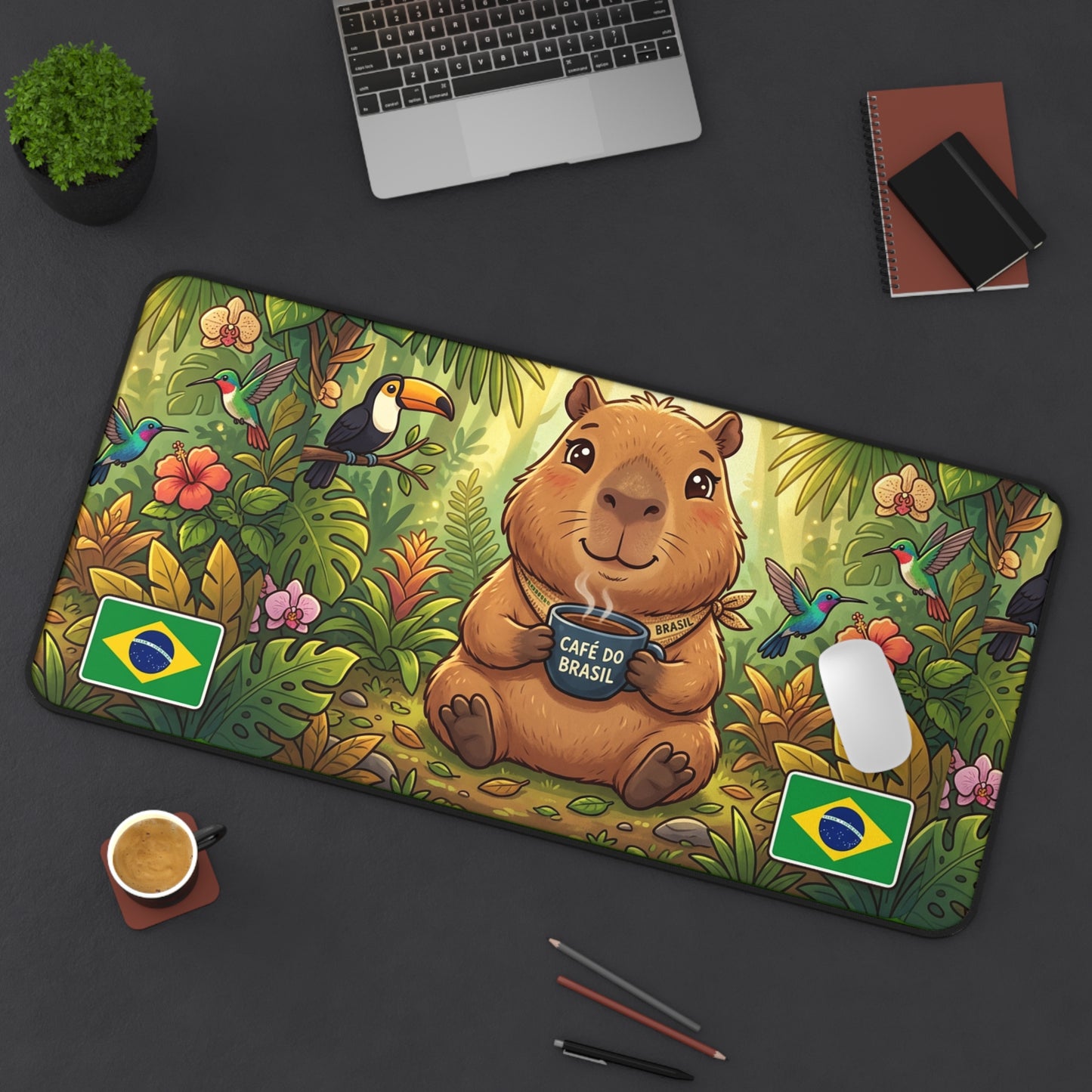 Brazilian Capybara Desk Mat — Cute Jungle Coffee Mousepad (Café do Brasil)
