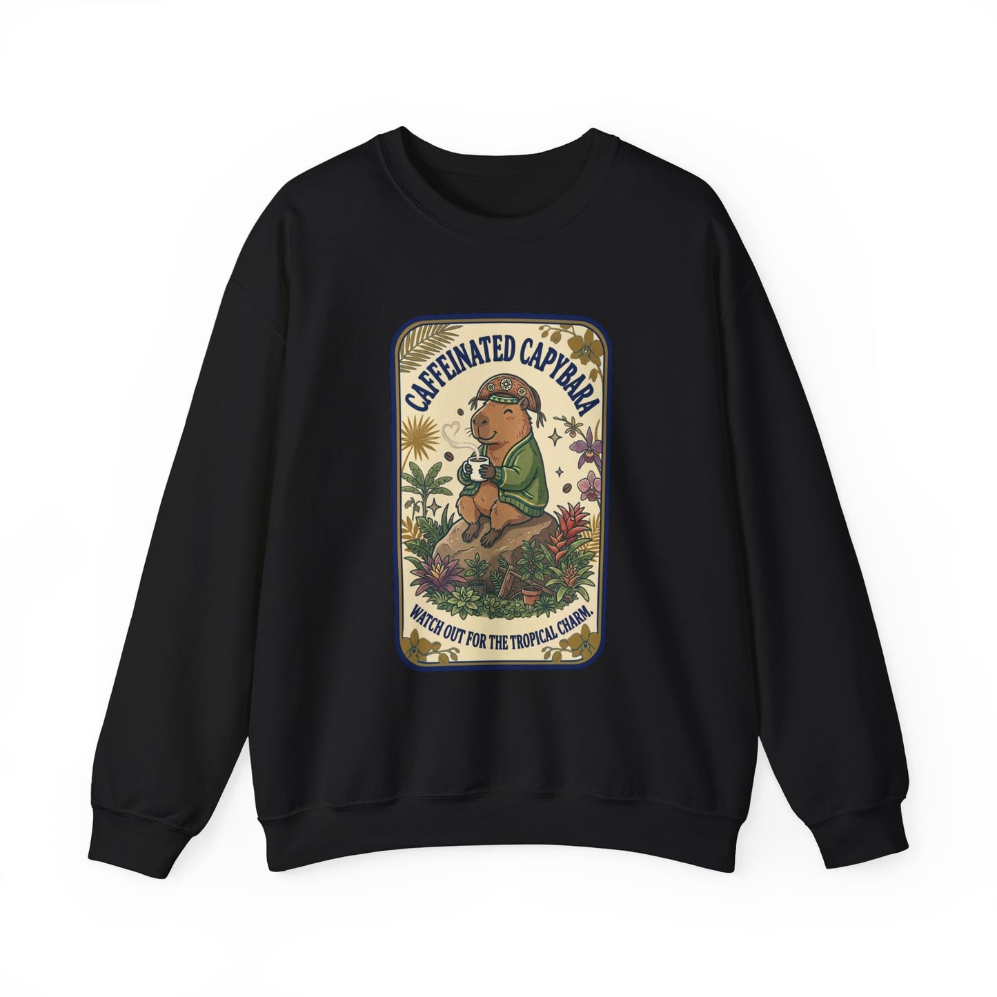 Caffeinated Capybara Crewneck Sweatshirt | Whimsical Creature Graphic