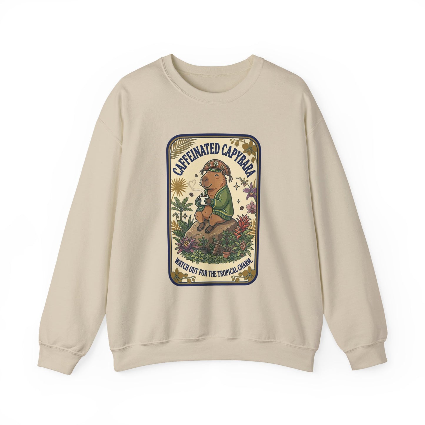 Caffeinated Capybara Crewneck Sweatshirt | Whimsical Creature Graphic