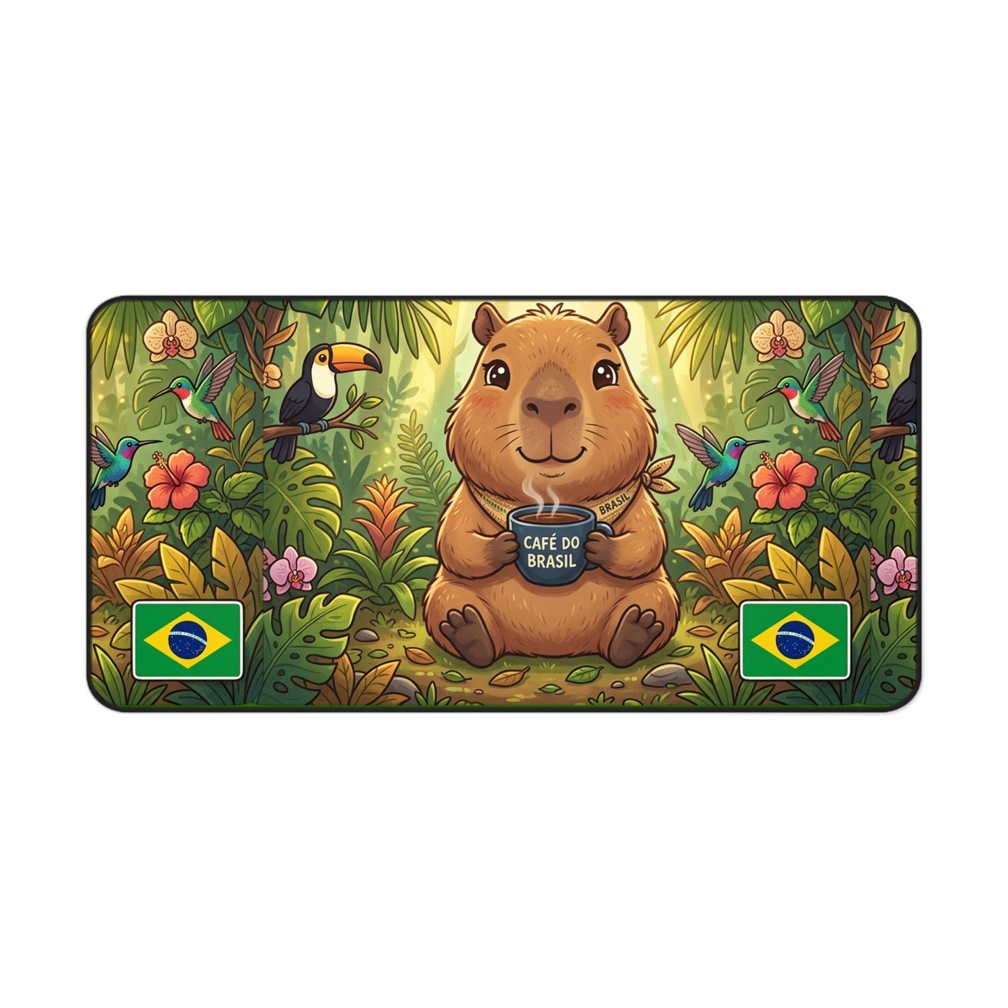 Brazilian Capybara Desk Mat — Cute Jungle Coffee Mousepad (Café do Brasil)