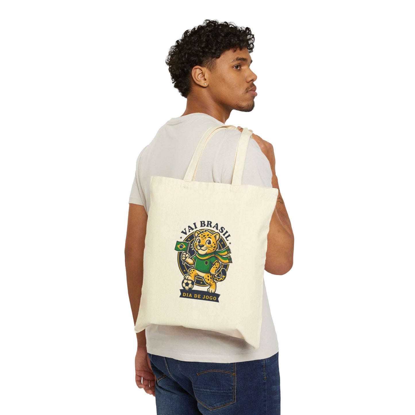 Brazil Soccer Mascot Tote | Brazil Flag Colors, National Pride Canvas Tote