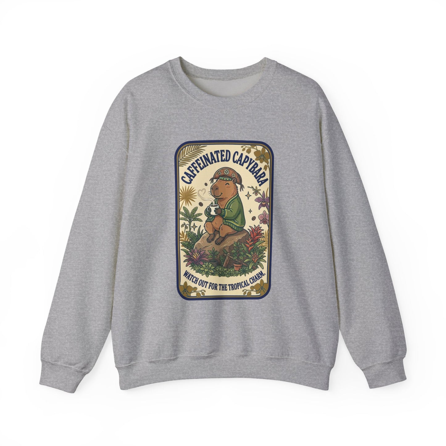 Caffeinated Capybara Crewneck Sweatshirt | Whimsical Creature Graphic
