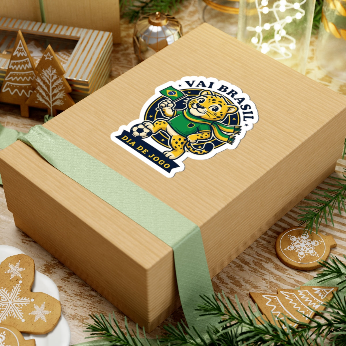 Vai Brasil Leopard Mascot Sticker | Soccer Country Pride, Brazil Flag