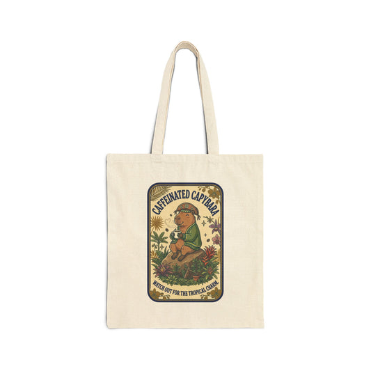 Caffeinated Capybara Tote | Whimsical Creature, Soft Fantasy Canvas Tote