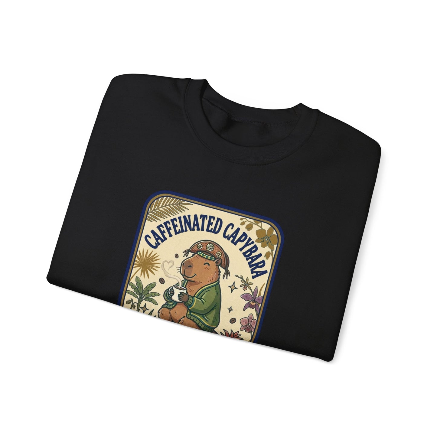 Caffeinated Capybara Crewneck Sweatshirt | Whimsical Creature Graphic