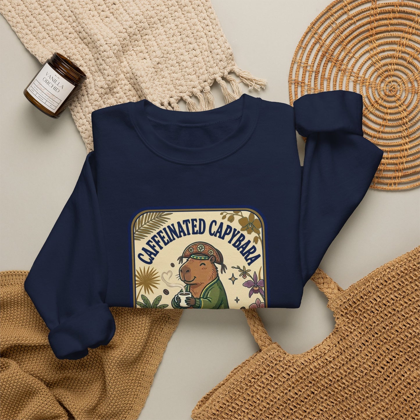 Caffeinated Capybara Crewneck Sweatshirt | Whimsical Creature Graphic