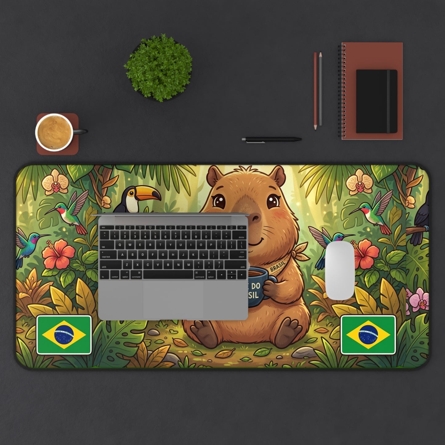 Brazilian Capybara Desk Mat — Cute Jungle Coffee Mousepad (Café do Brasil)