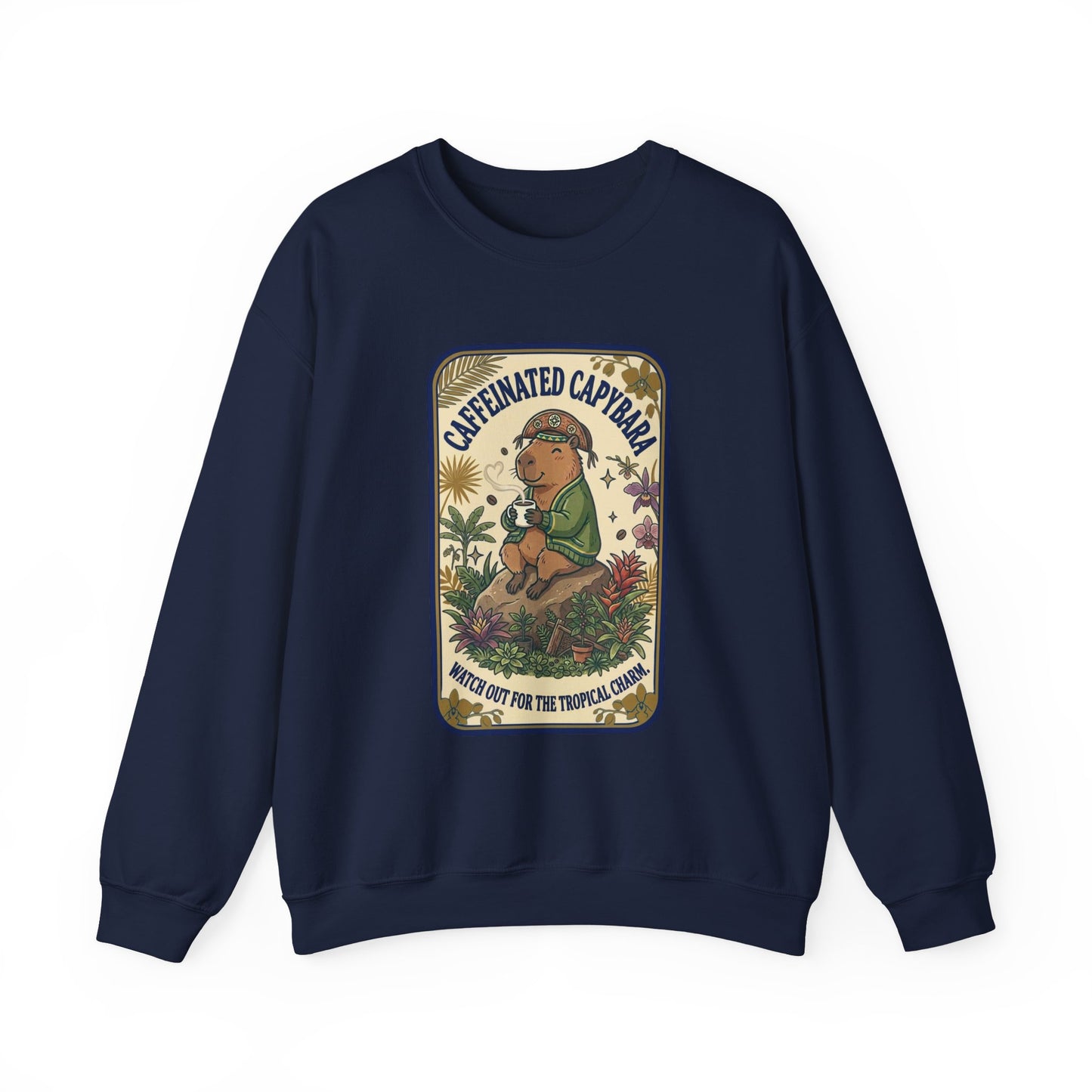 Caffeinated Capybara Crewneck Sweatshirt | Whimsical Creature Graphic