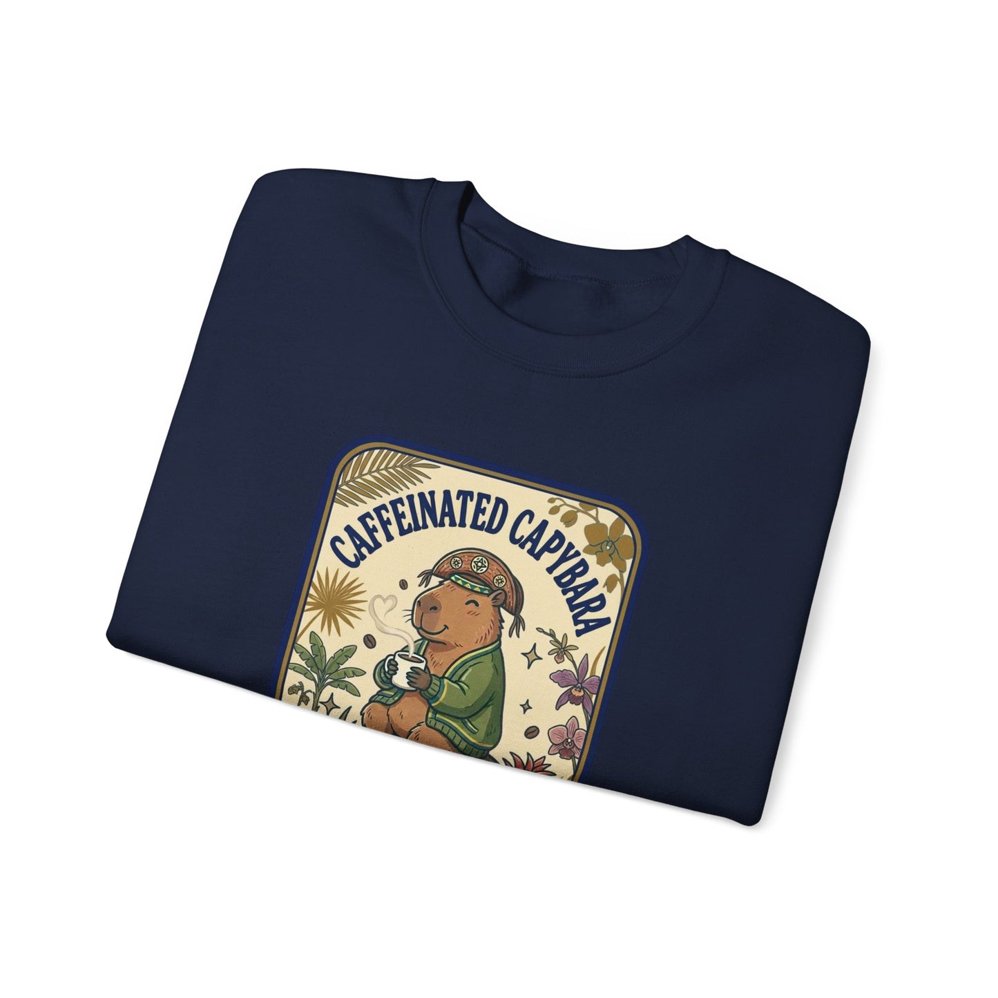 Caffeinated Capybara Crewneck Sweatshirt | Whimsical Creature Graphic