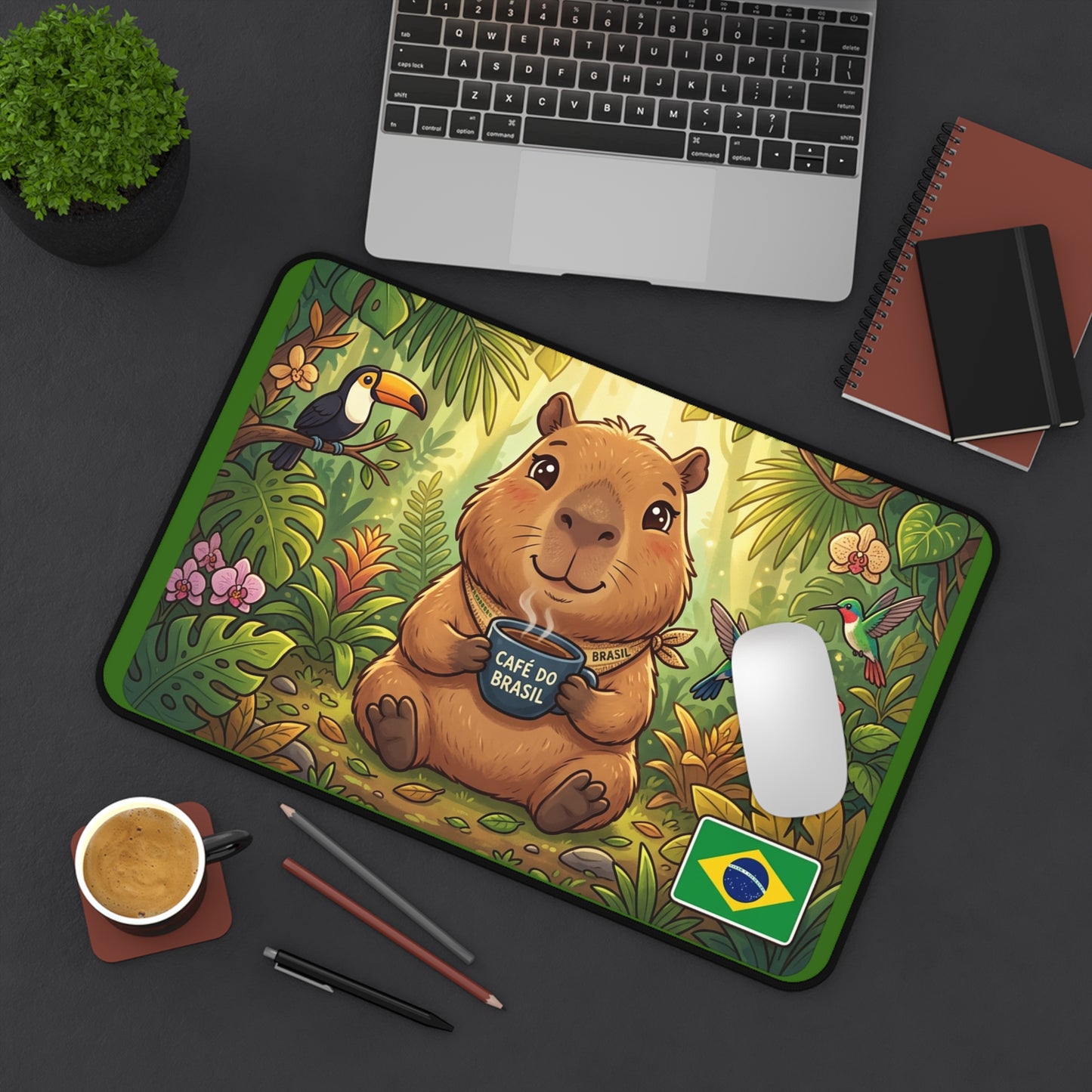 Brazilian Capybara Desk Mat — Cute Jungle Coffee Mousepad (Café do Brasil)