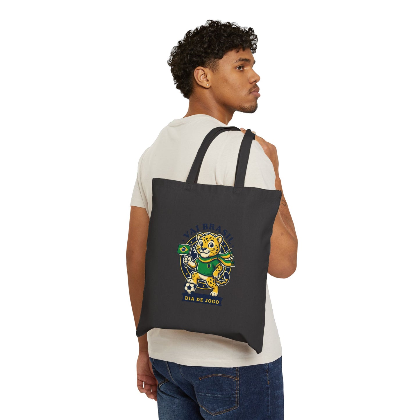 Brazil Soccer Mascot Tote | Brazil Flag Colors, National Pride Canvas Tote