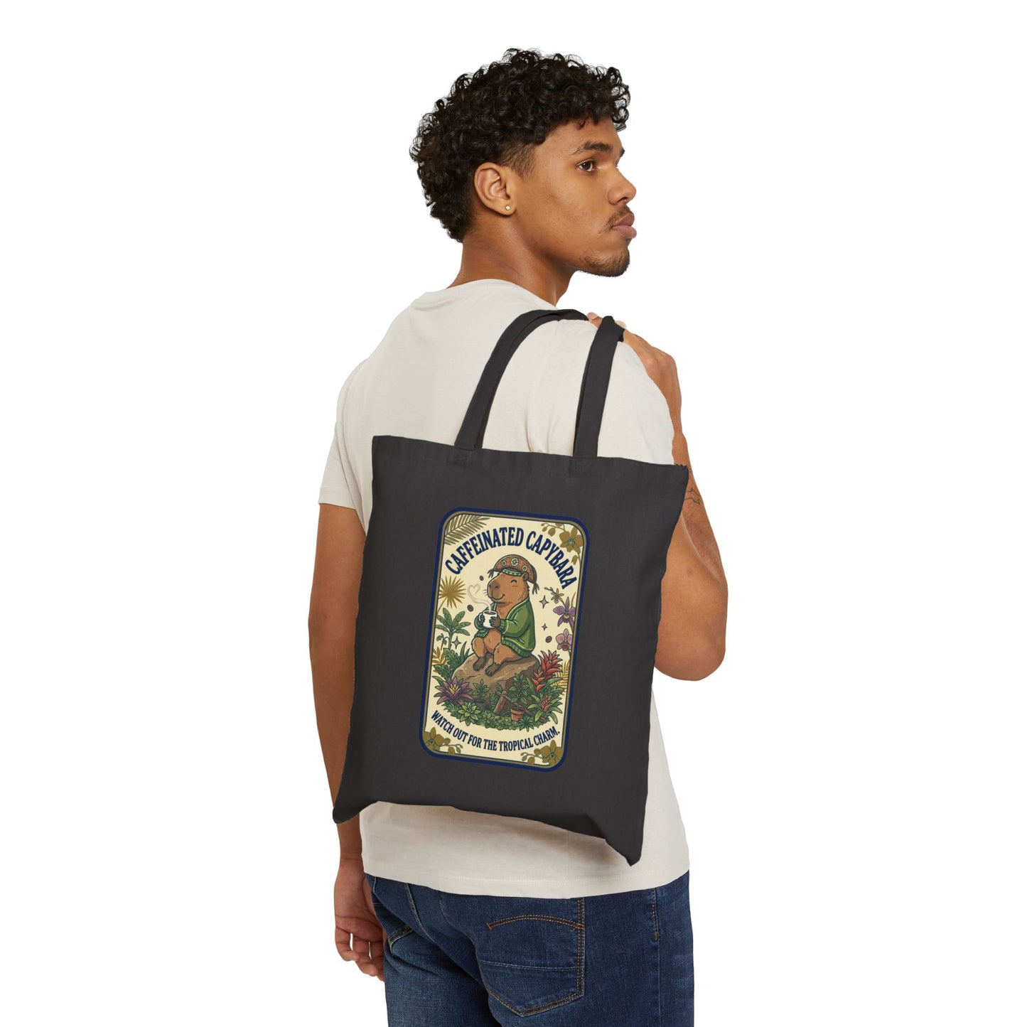 Caffeinated Capybara Tote | Whimsical Creature, Soft Fantasy Canvas Tote