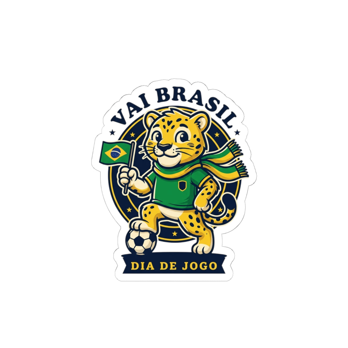 Vai Brasil Leopard Mascot Sticker | Soccer Country Pride, Brazil Flag