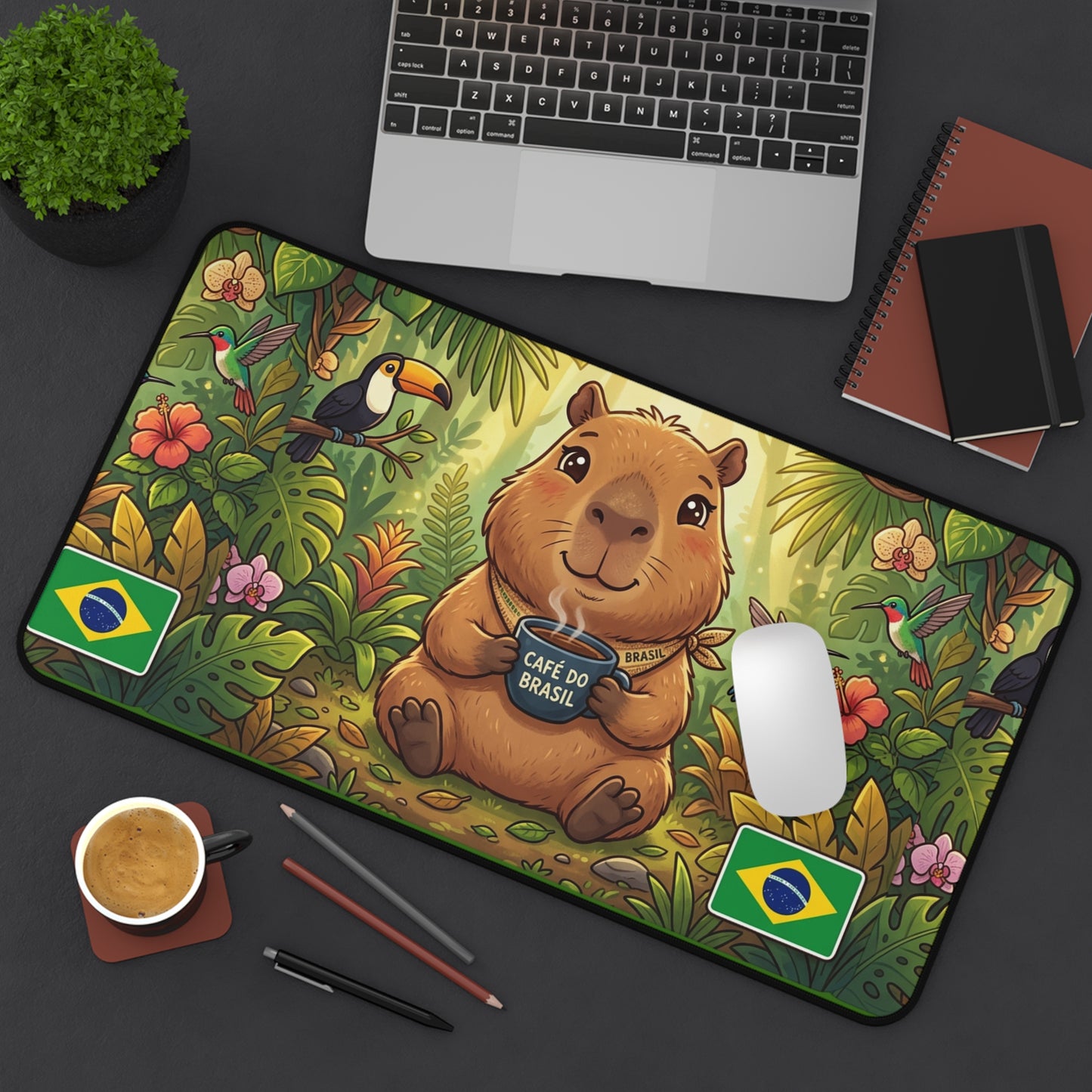 Brazilian Capybara Desk Mat — Cute Jungle Coffee Mousepad (Café do Brasil)