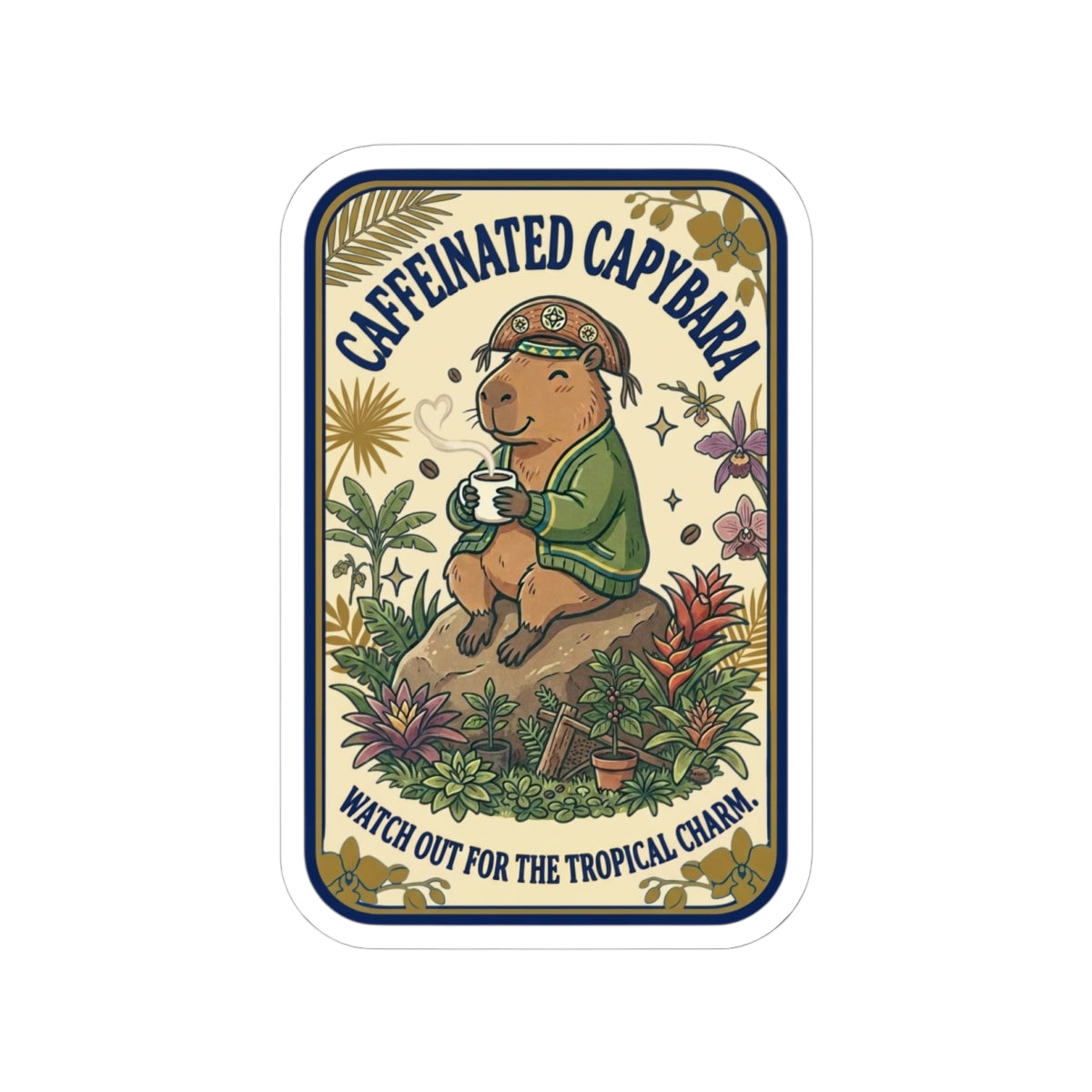Caffeinated Capybara Sticker | Whimsical Creature, Soft Fantasy Kiss-Cut