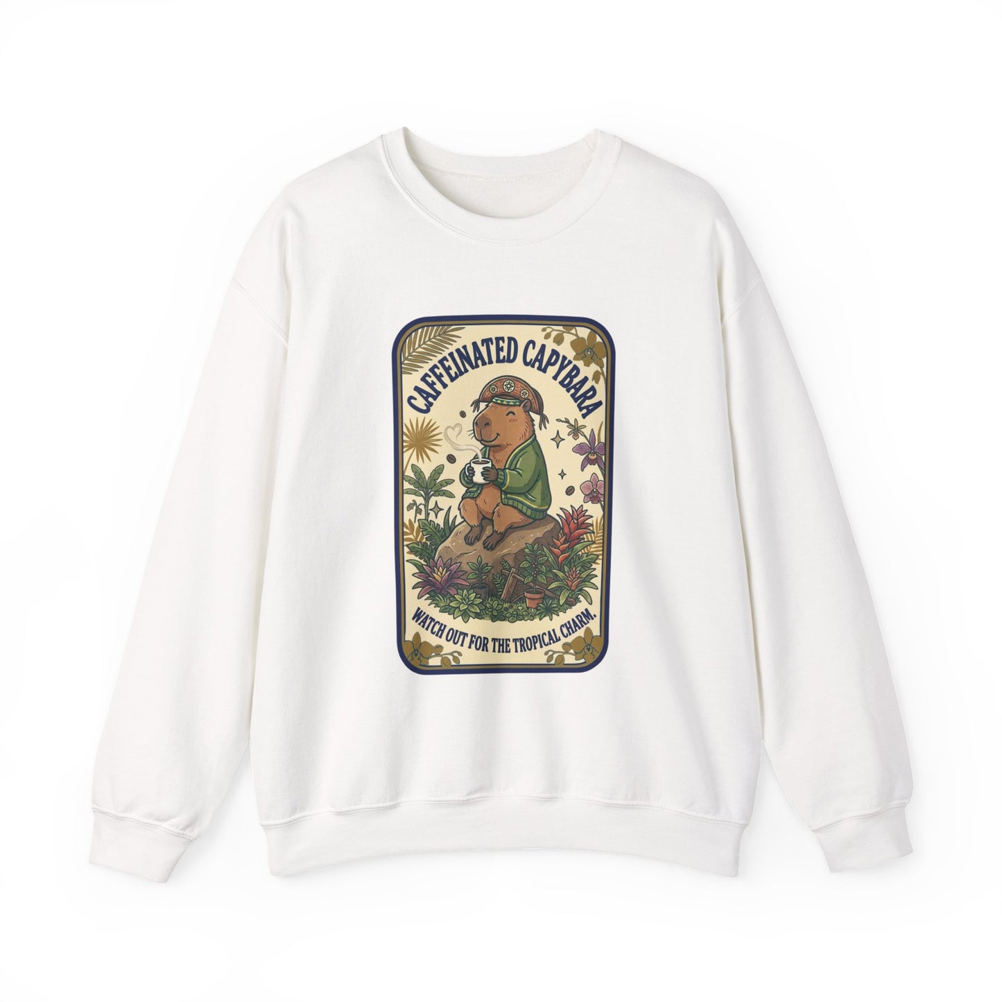 Caffeinated Capybara Crewneck Sweatshirt | Whimsical Creature Graphic