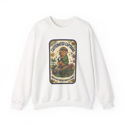 Caffeinated Capybara Crewneck Sweatshirt | Whimsical Creature Graphic