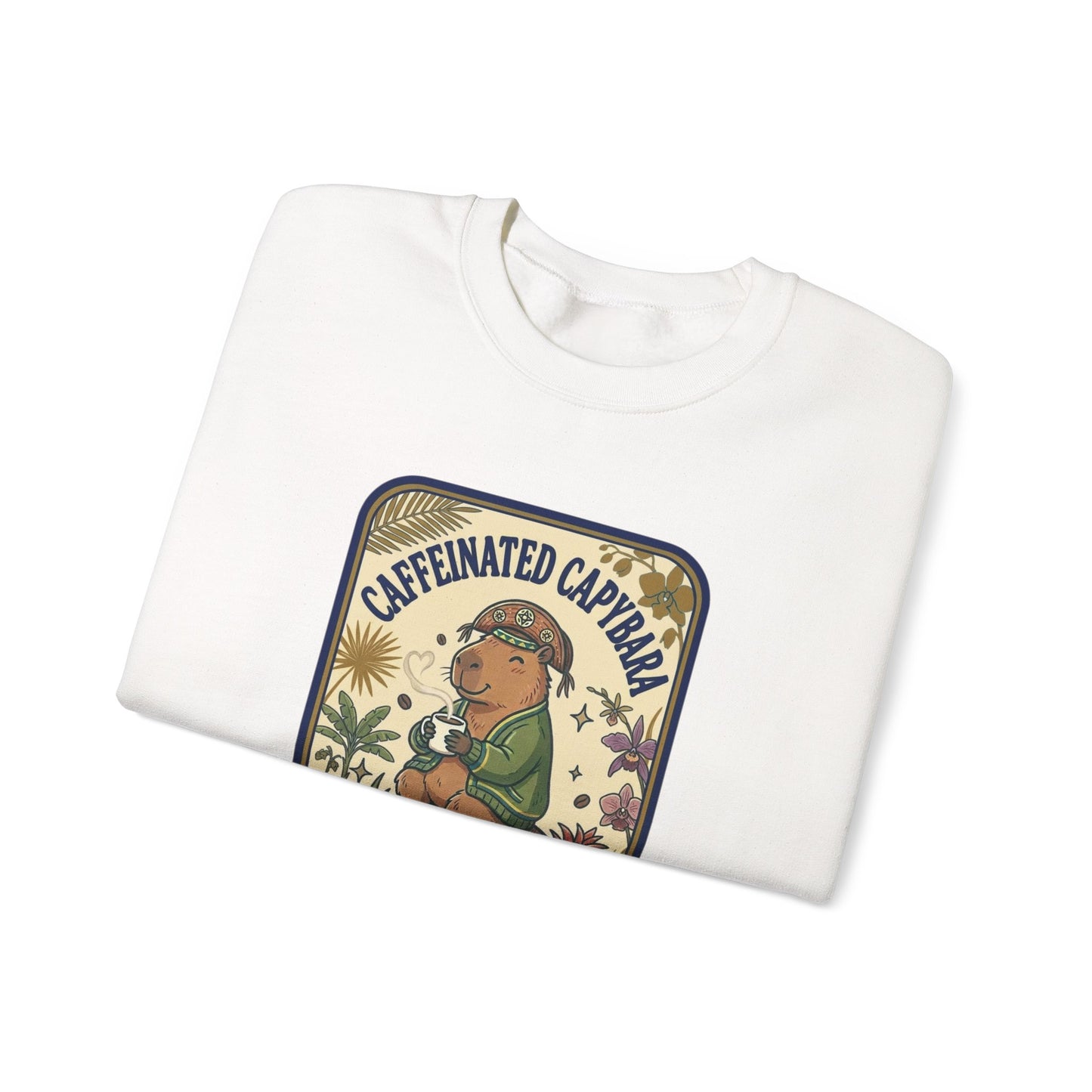 Caffeinated Capybara Crewneck Sweatshirt | Whimsical Creature Graphic