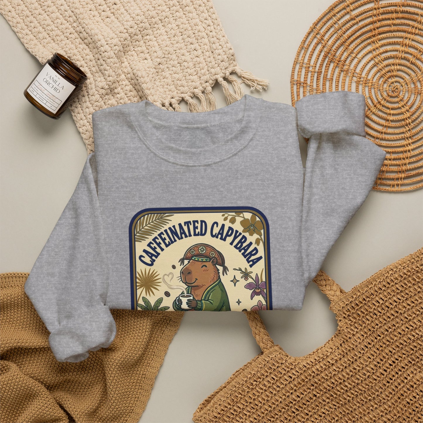 Caffeinated Capybara Crewneck Sweatshirt | Whimsical Creature Graphic