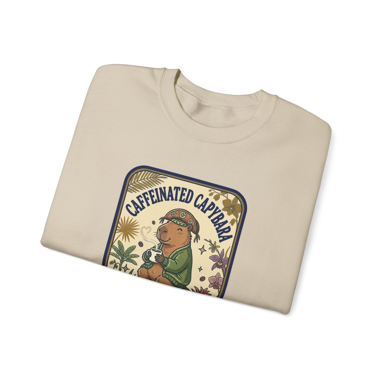 Caffeinated Capybara Crewneck Sweatshirt | Whimsical Creature Graphic