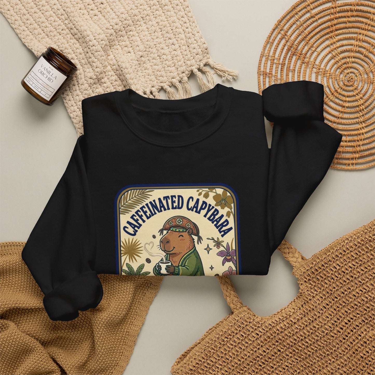 Caffeinated Capybara Crewneck Sweatshirt | Whimsical Creature Graphic