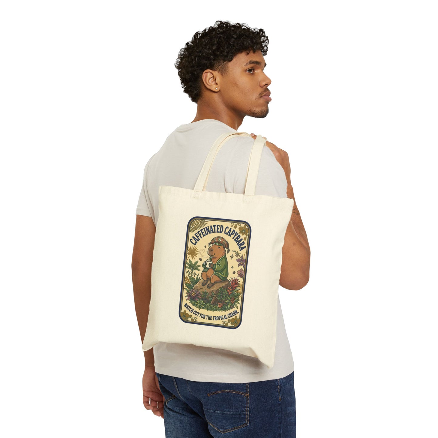 Caffeinated Capybara Tote | Whimsical Creature, Soft Fantasy Canvas Tote